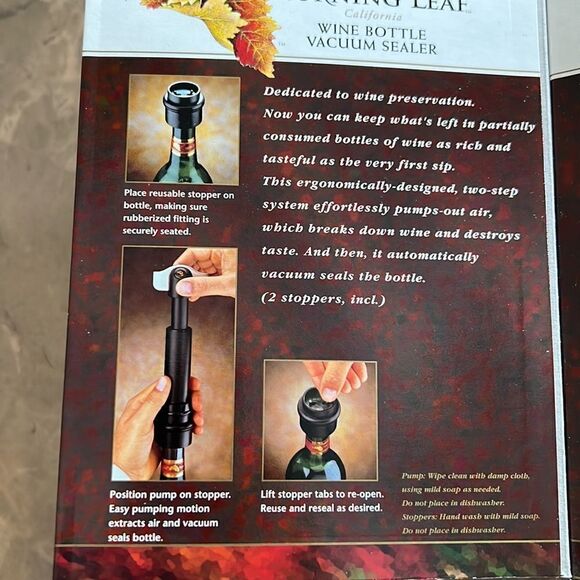 Turning leaf wine bottle vacuum sealer set- new in box - Picture 4 of 6